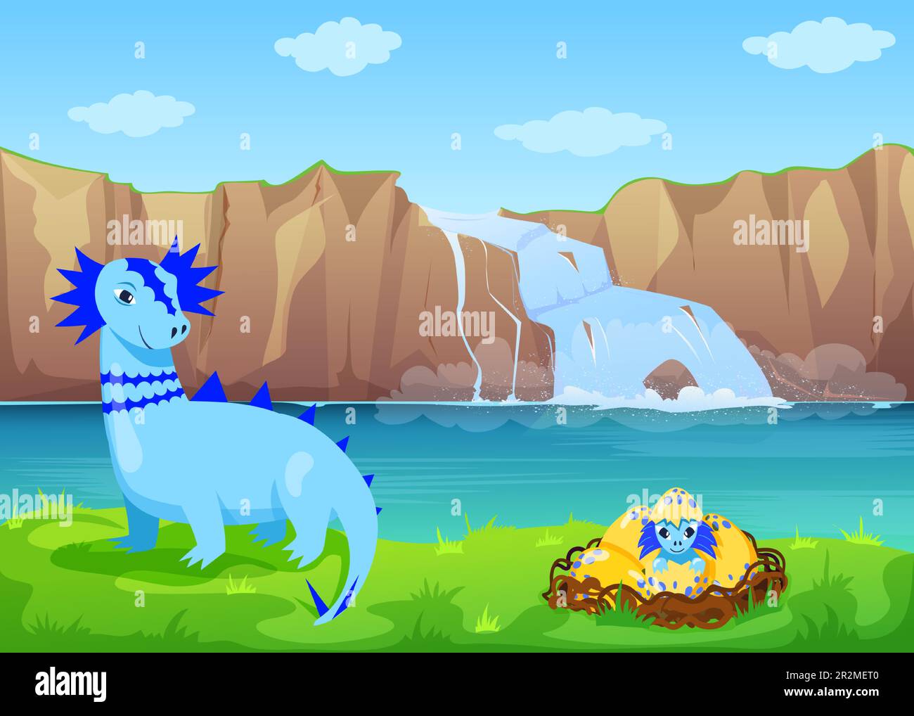 Happy mother dinosaur with hatching from egg baby Stock Vector Image ...