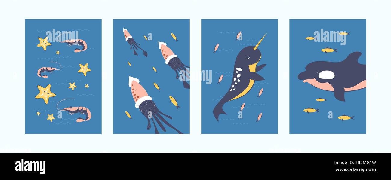 Colorful underwater animals illustrations set Stock Vector Image & Art