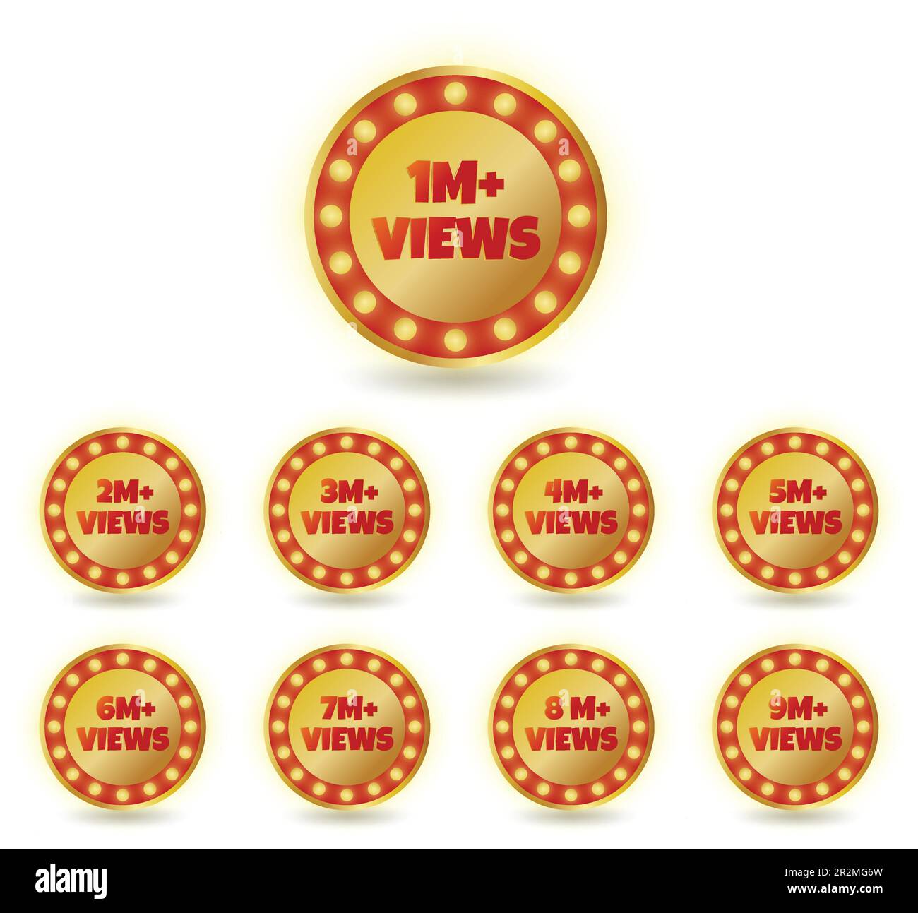 Set of 1 million views to 9 million views gold badge sticker clipart vector illustration Stock Vector