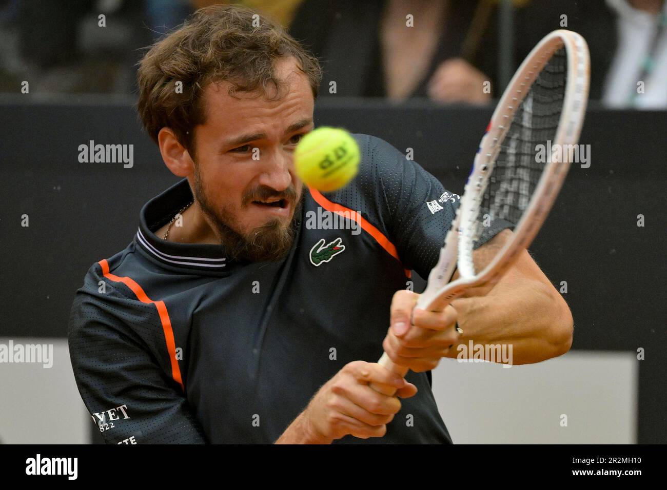 May 20, 2023, ROME Daniil Medvedev of Russia in action during his mens singles semi final match against Stefanos Tsitsipas of Greece (not pictured) at the Italian Open tennis tournament in Rome,