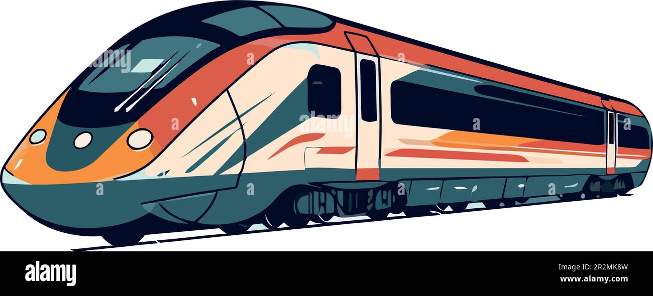 High speed train delivers passengers over white Stock Vector