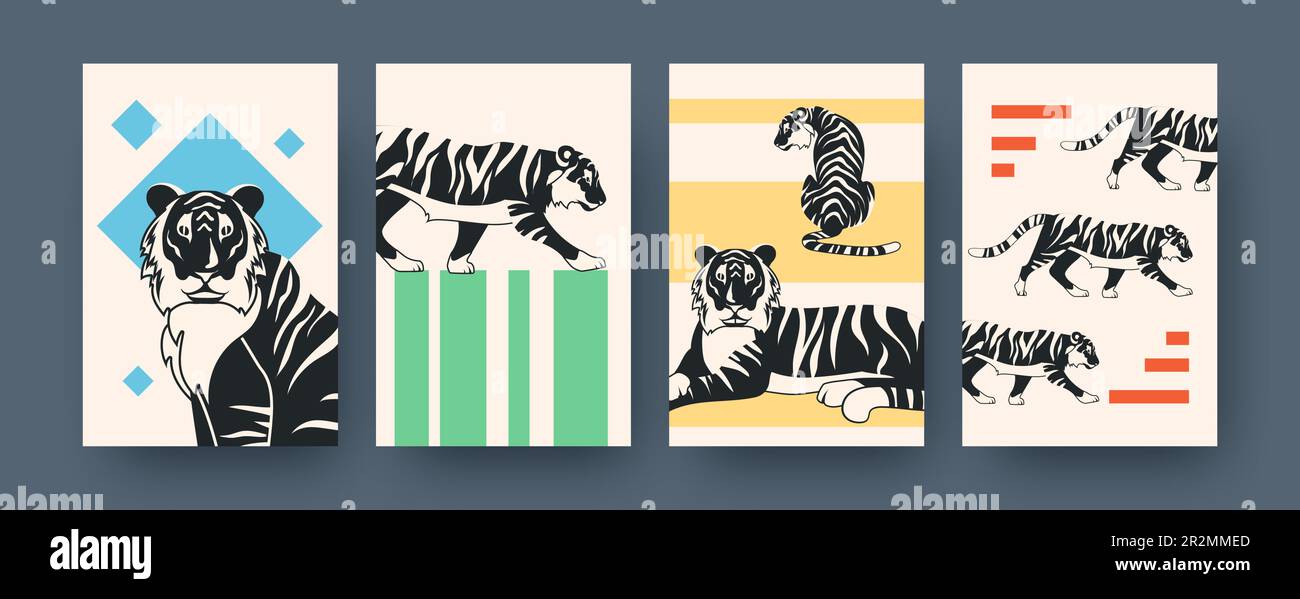 Set of contemporary art posters with tiger silhouettes Stock Vector ...