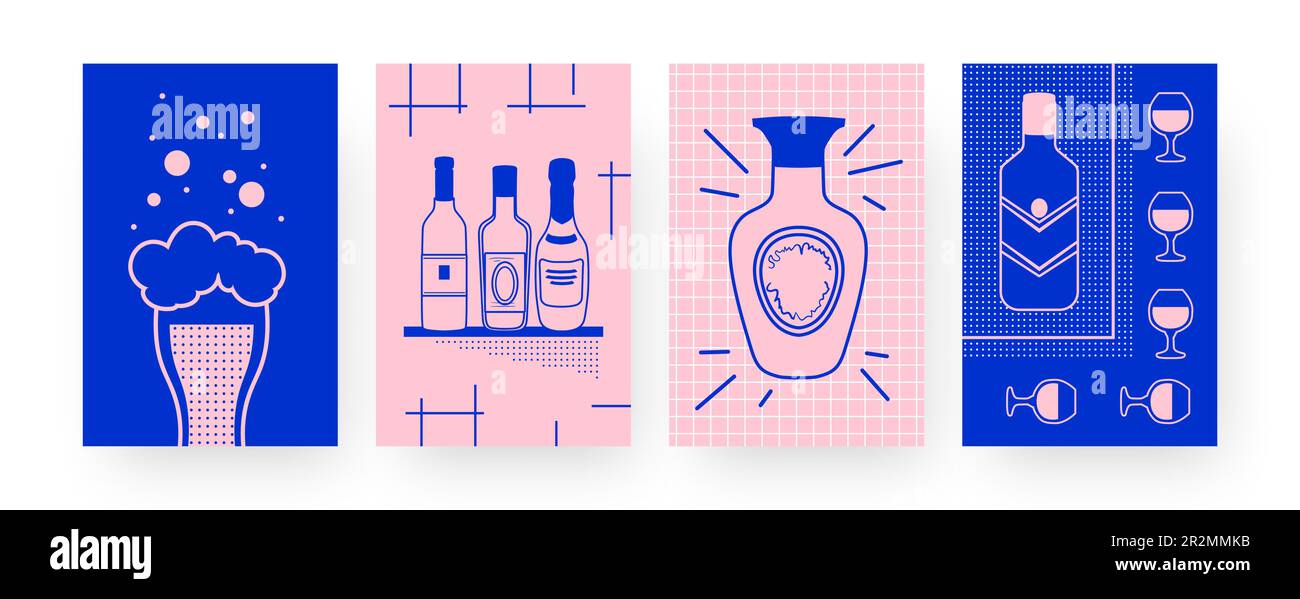 Collection of contemporary posters with beer and wine Stock Vector