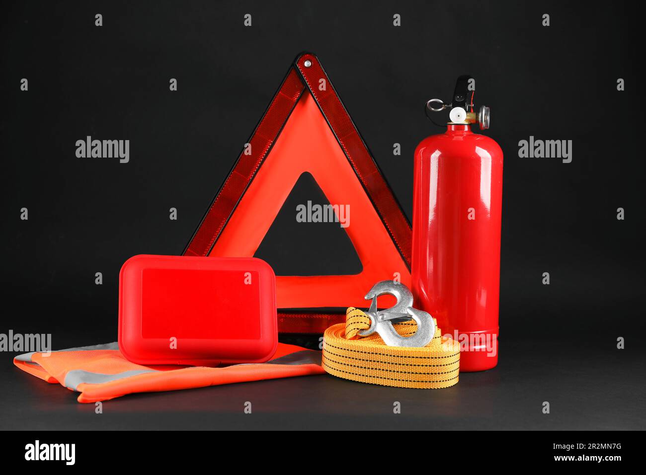 Set of car safety equipment on black background Stock Photo Alamy