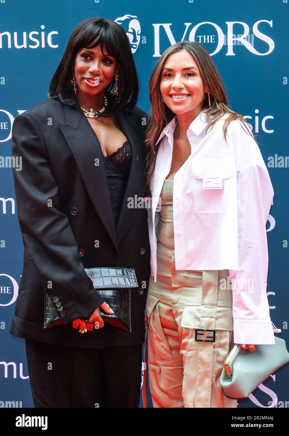 Shaznay Lewis and Melanie Blatt of All Saints seen attending The Ivors 2023 at the Grosvenor House Hotel in London. (Photo by Brett Cove / SOPA Images/Sipa USA) Stock Photo