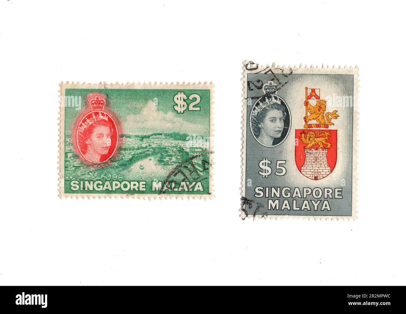 Vintage postage stamps from Singapore isolated on a white background Stock Photo Alamy