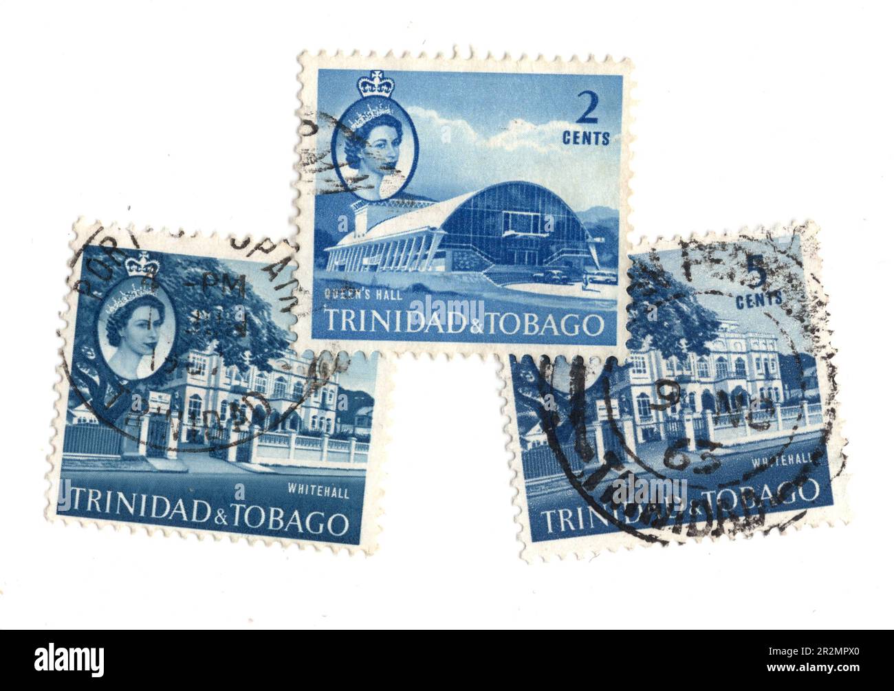 Vintage postage stamps from Trinidad and Tobago isolated on a white ...