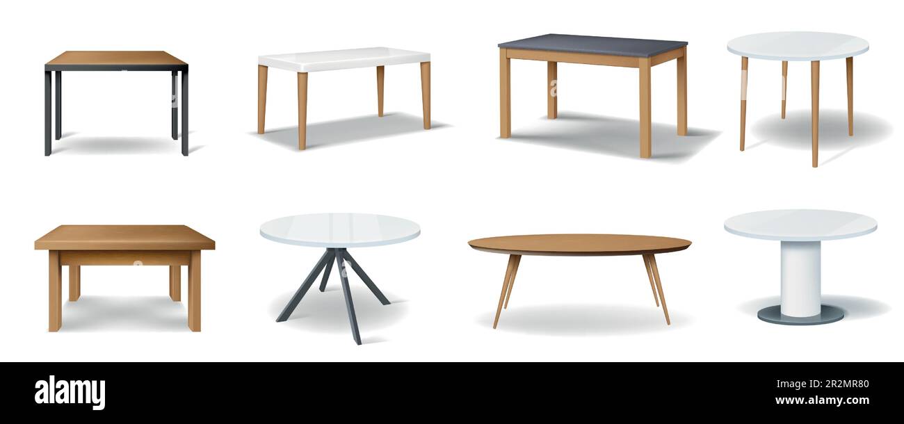 3D tables. Kitchen stand furniture. Desk with platform and legs. Office