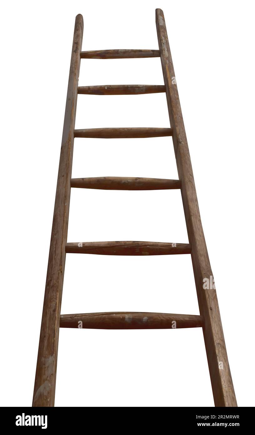 old wooden ladder in front of white Stock Photo Alamy