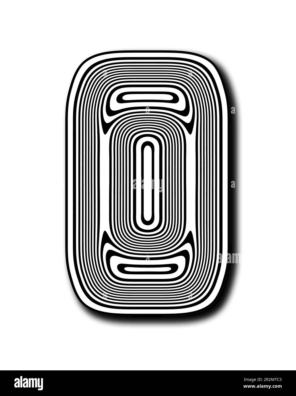 Digit zero with design Lines in black and shadow on white background