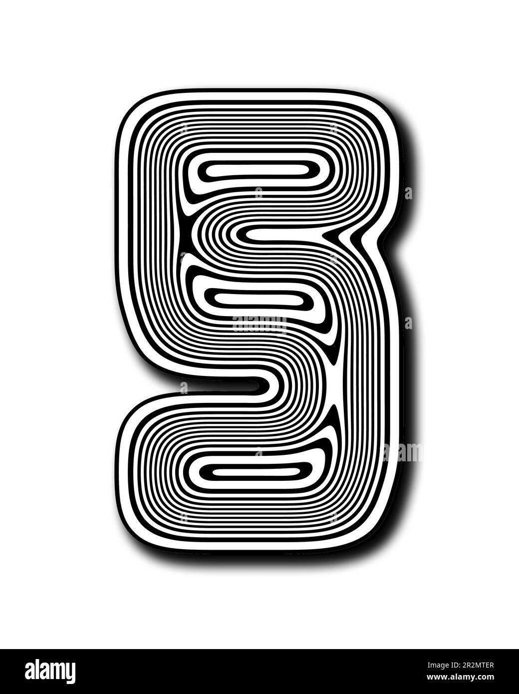 Digit five with design Lines in black and shadow on white background