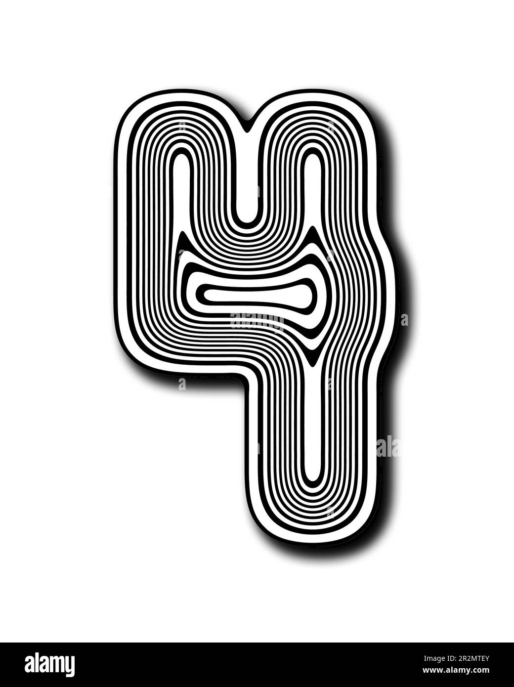 Digit four with design Lines in black and shadow on white background