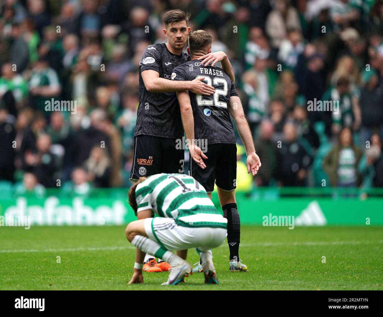 St Mirren's Declan Gallagher greets Marcus Fraser following the cinch Premiership match at Celtic Park, Glasgow. Picture date: Saturday May 20, 2023. Stock Photo