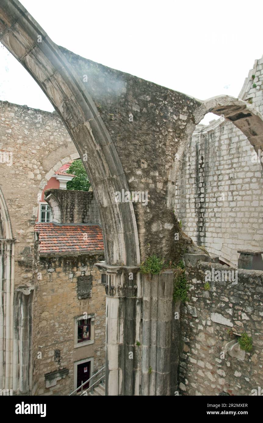 Ruins with archway, Carmo Convent, Bairro Alto, Lisbon, Portugal Stock Photo
