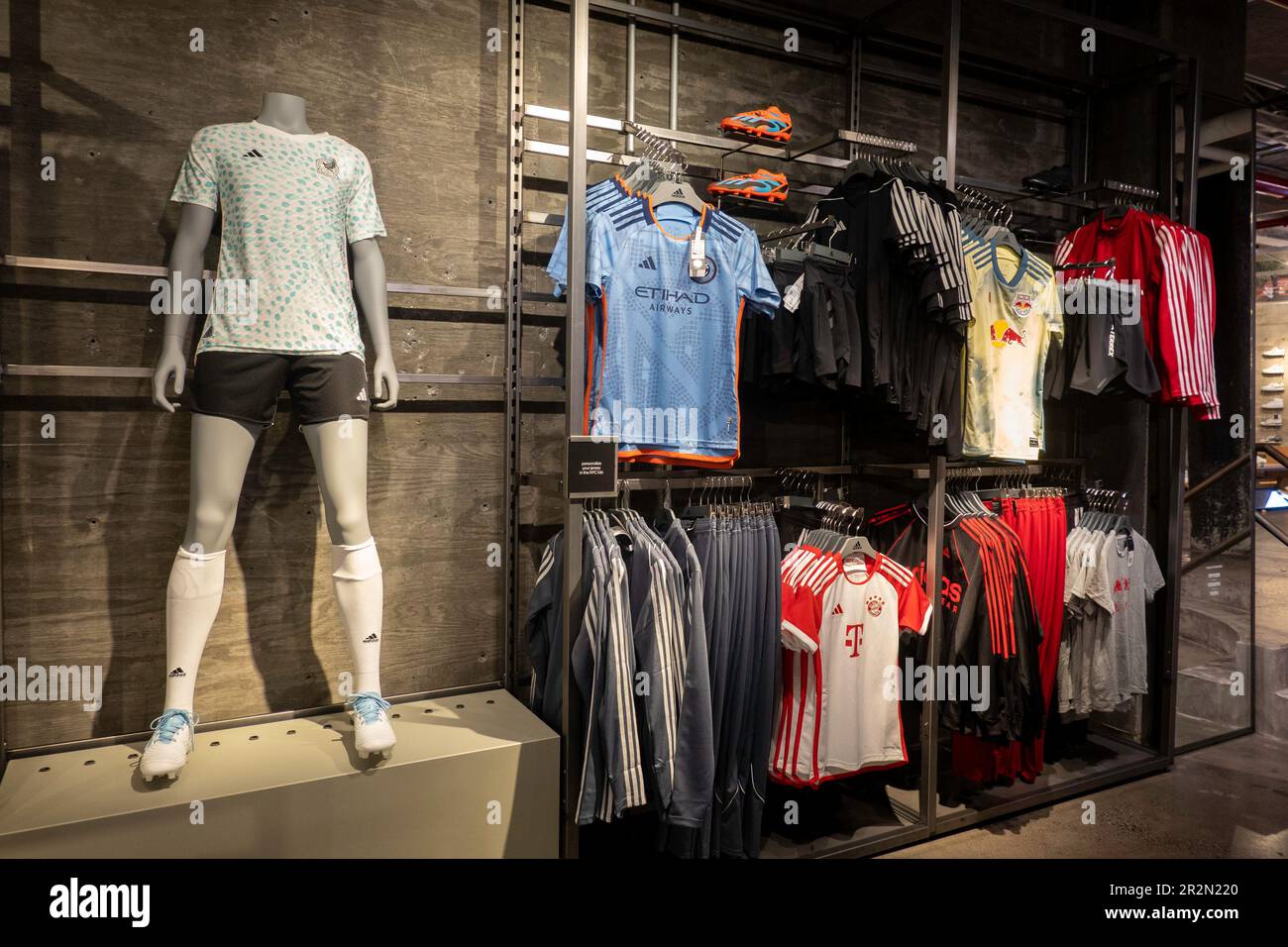 Adidas flagship storefront is located at 565 Fifth Avenue in New York City, USA  2023 Stock Photo