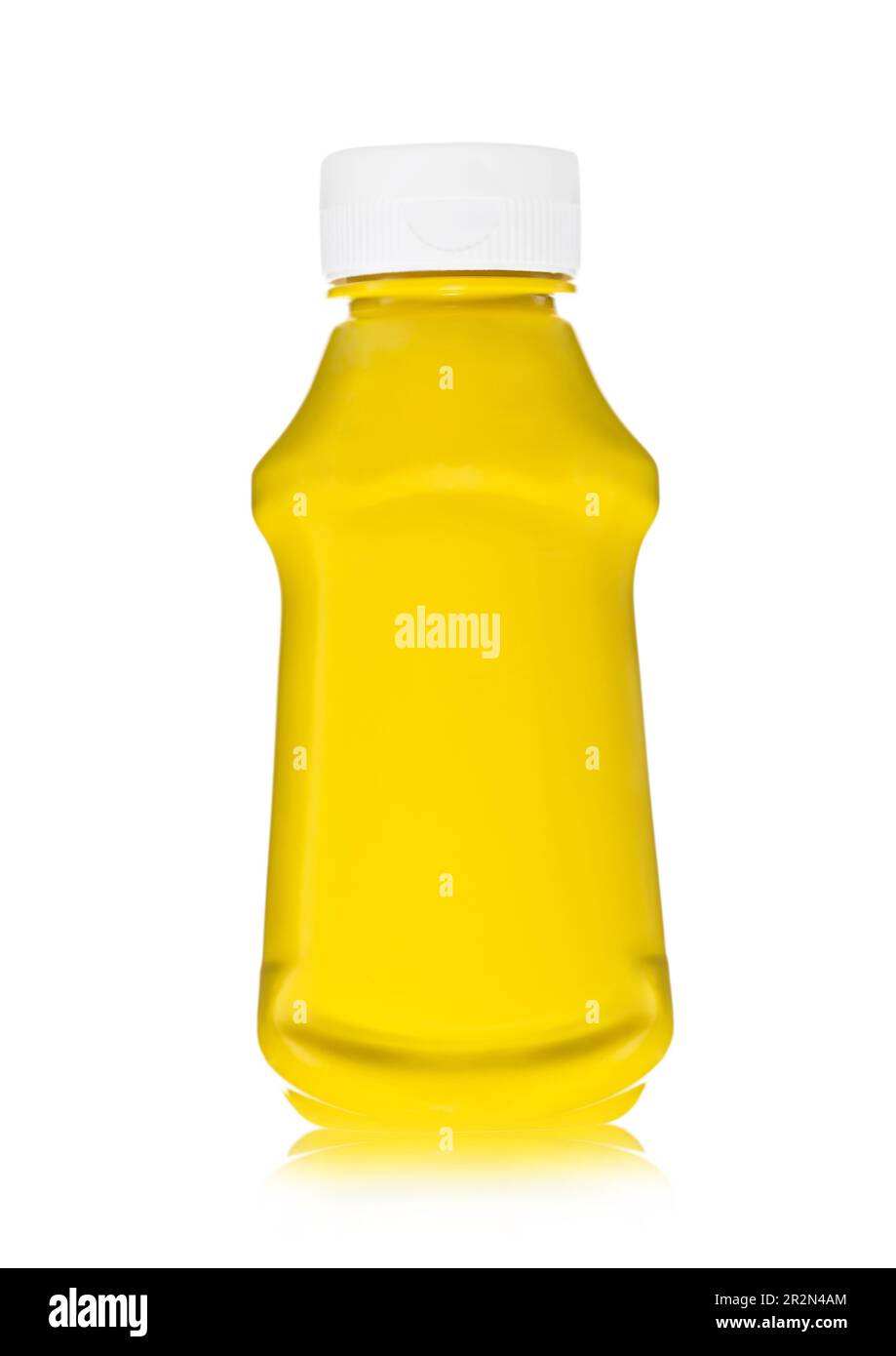 Bottle of classic yellow honey mustard sauce dip on white Stock Photo