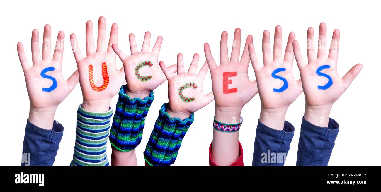 Children Hands Building Word Success, White Background Stock Photo - Alamy