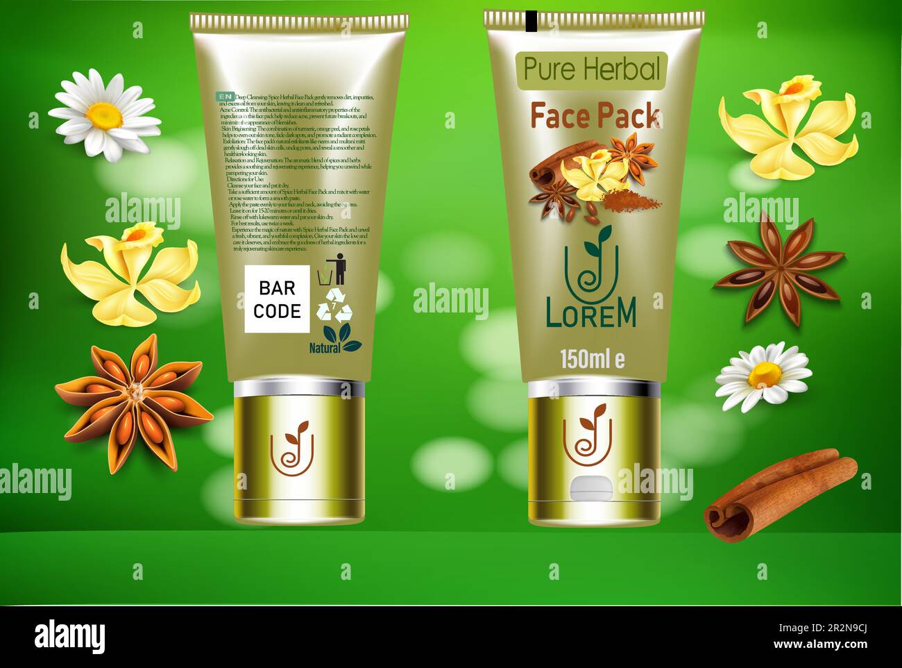 face wash, face pack, cosmetics tube vector design with background for