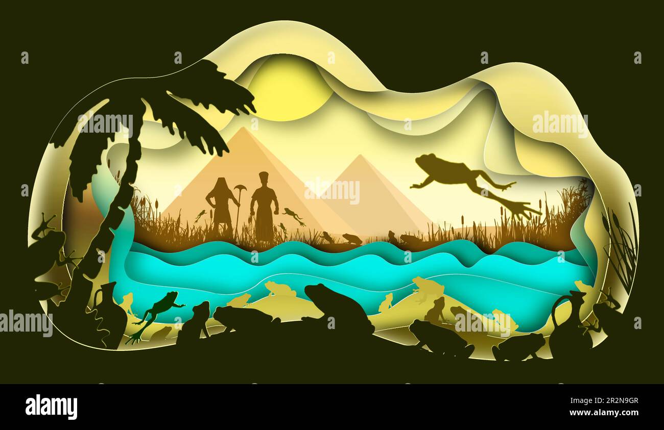 10 Plagues of Egypt: Frogs. Bible story. Paper art, Abstract illustration minimalism. Digital Art. Stock Photo