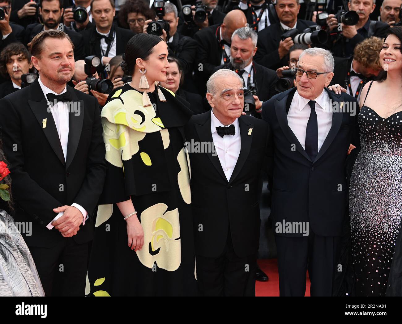 Cannes, France. 20th May, 2023. Cannes, France. May 20th, 2023. Leonardo  DiCaprio, Lily Gladstone, Martin Scorsese, Robert De Niro and Cara Jade  Myers arriving at the gala screening of Killers of The