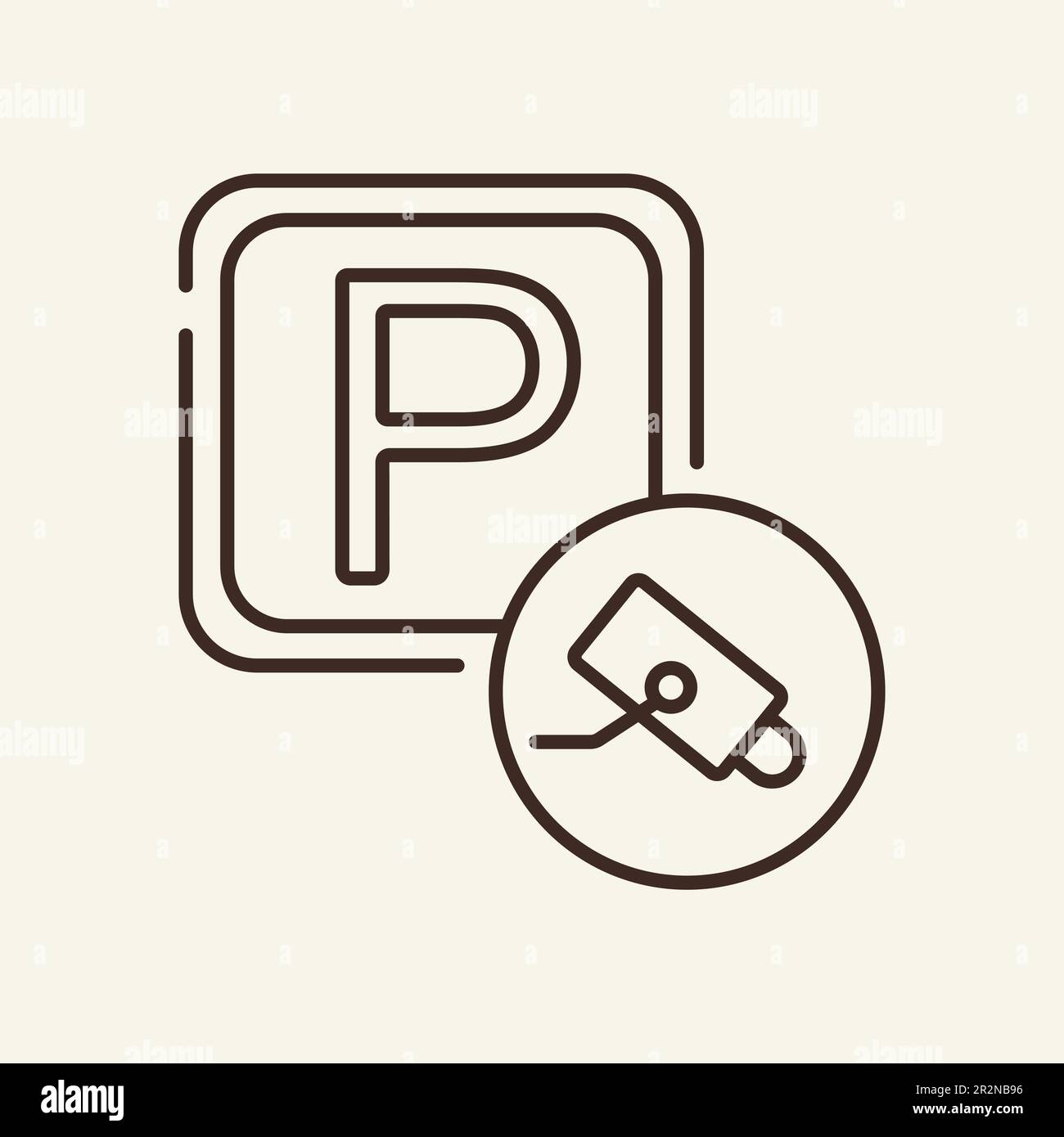 Parking with video control line icon Stock Vector