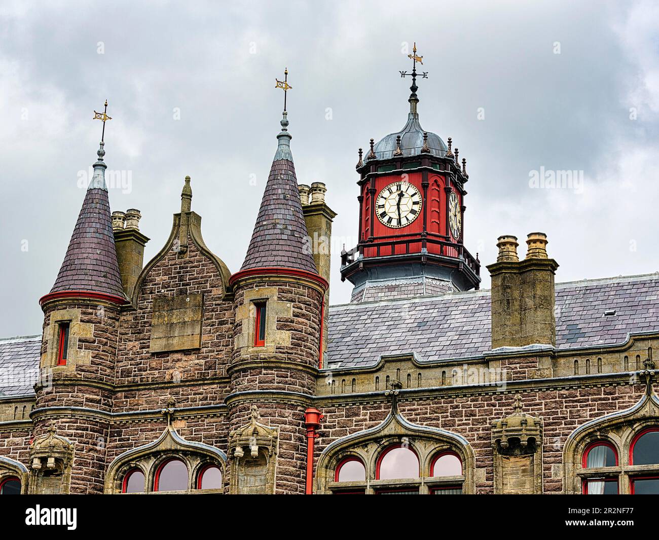 Former town hall with clock tower, detail, Stornoway, Isle of Lewis and Harris, Scotland, Great Britain Stock Photo