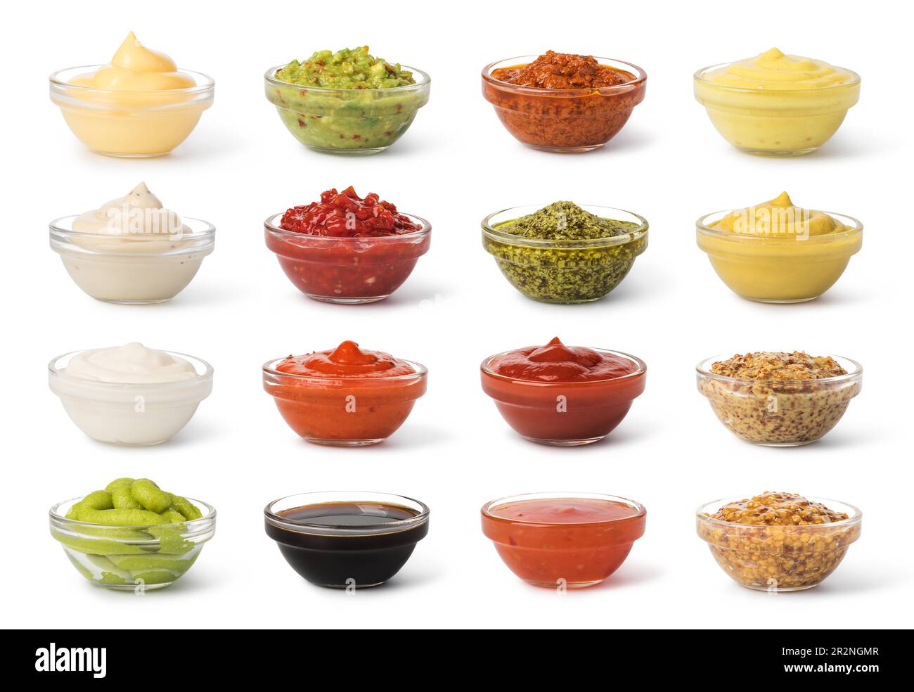 Bowl with sauce set isolated on white background Stock Photo