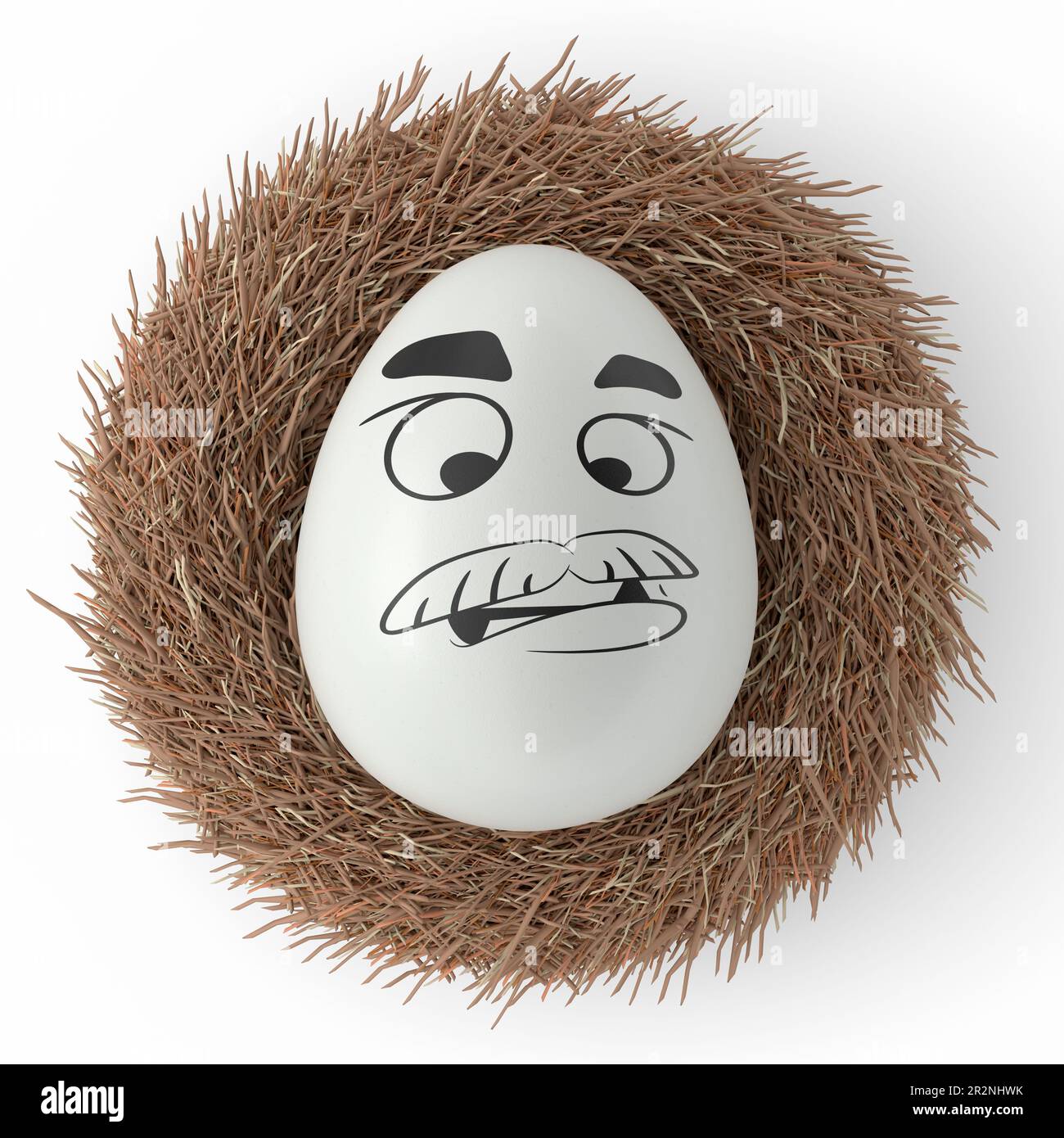 Farm white painted egg with expressions and funny face in bird nest