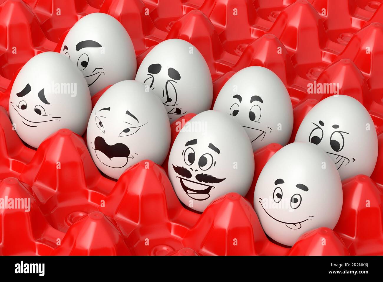 Farm white painted egg with expressions and funny face in plastic tray ...