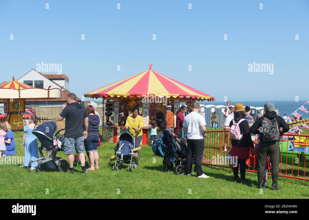 A children's fairground formed part of the annual Kite Festival near Bridlington, E. Yorkshire. Stock Photo
