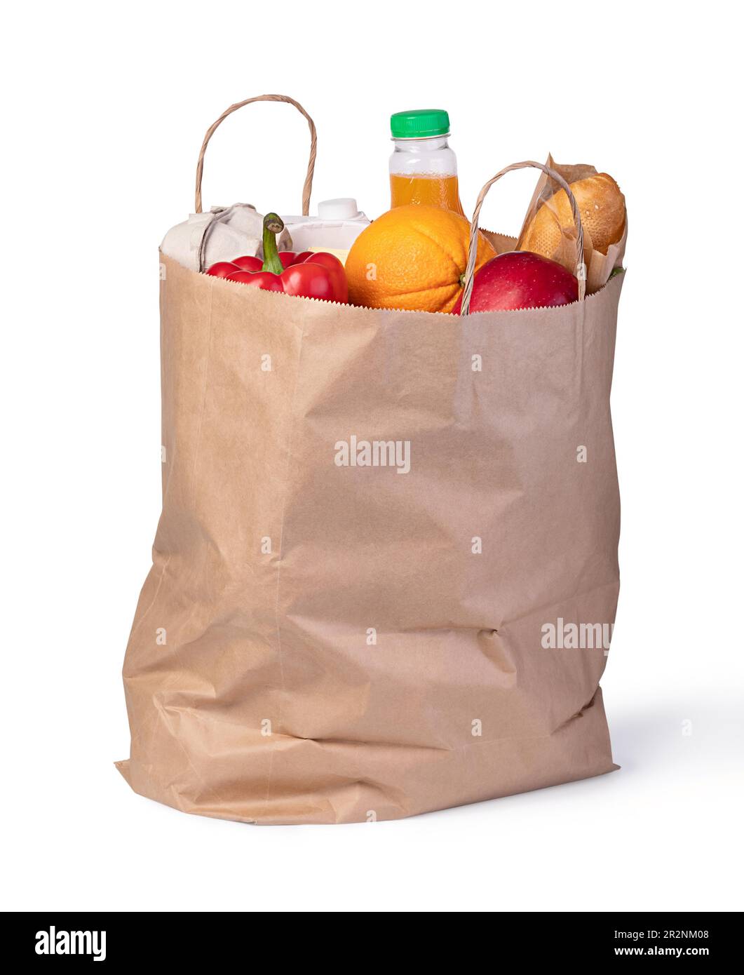 Grocery shopping bag with food isolated on white background Stock Photo