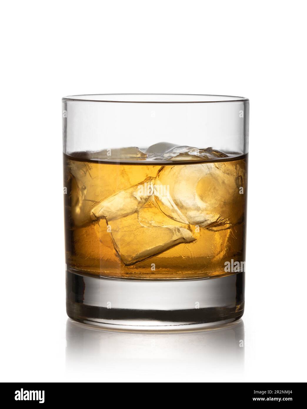 Glass of scotch whiskey and ice on a white background Stock Photo - Alamy