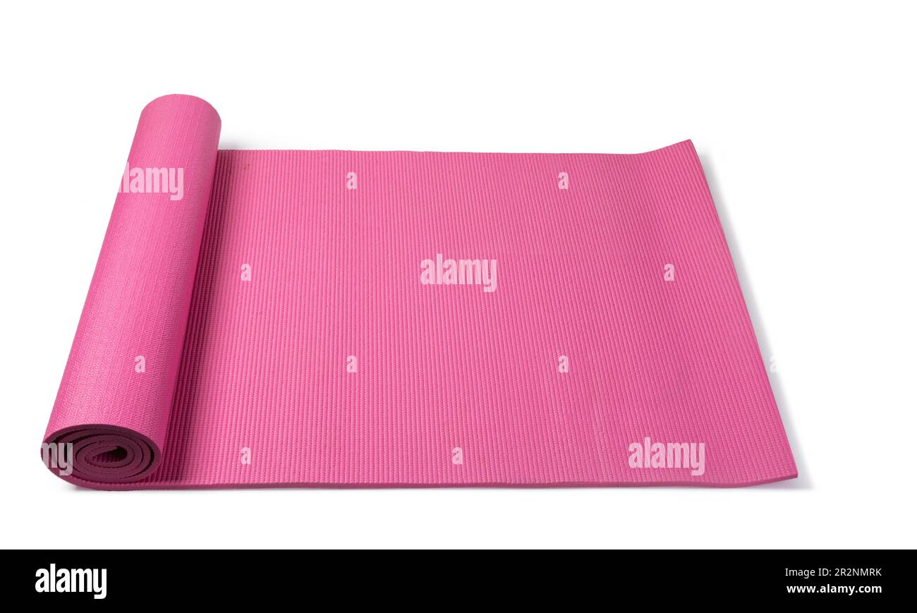 pink yoga mat Isolated on white background Stock Photo