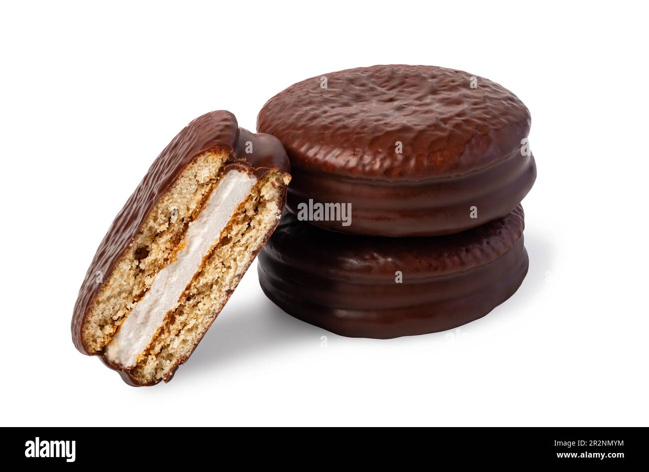 Choco pie chocolate biscuits isolated on white Stock Photo