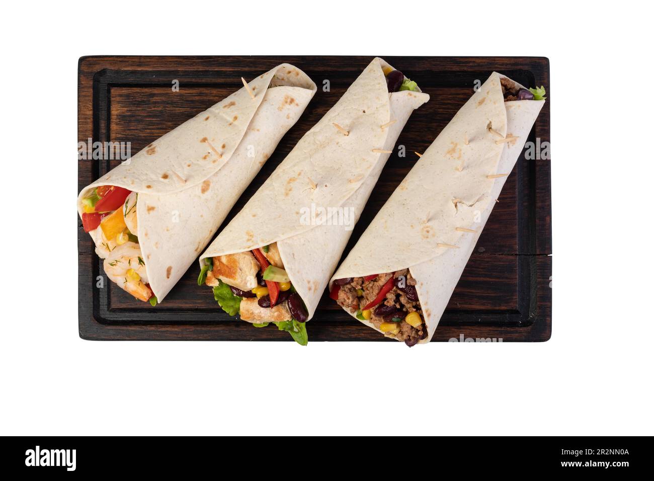 burrito with vegetables and tortilla, isolated on white Stock Photo
