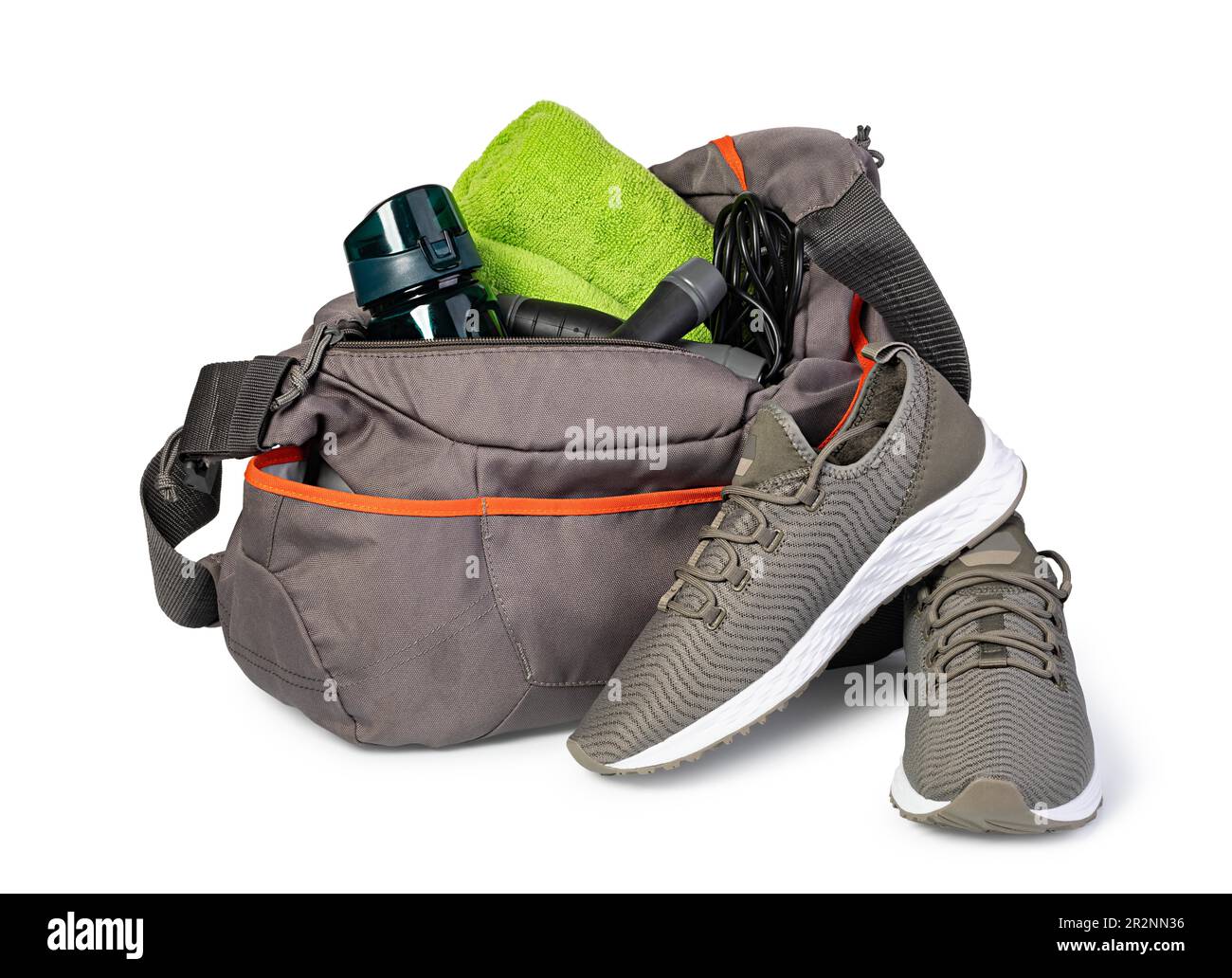Sports bag with sports equipment Isolated on white background Stock ...