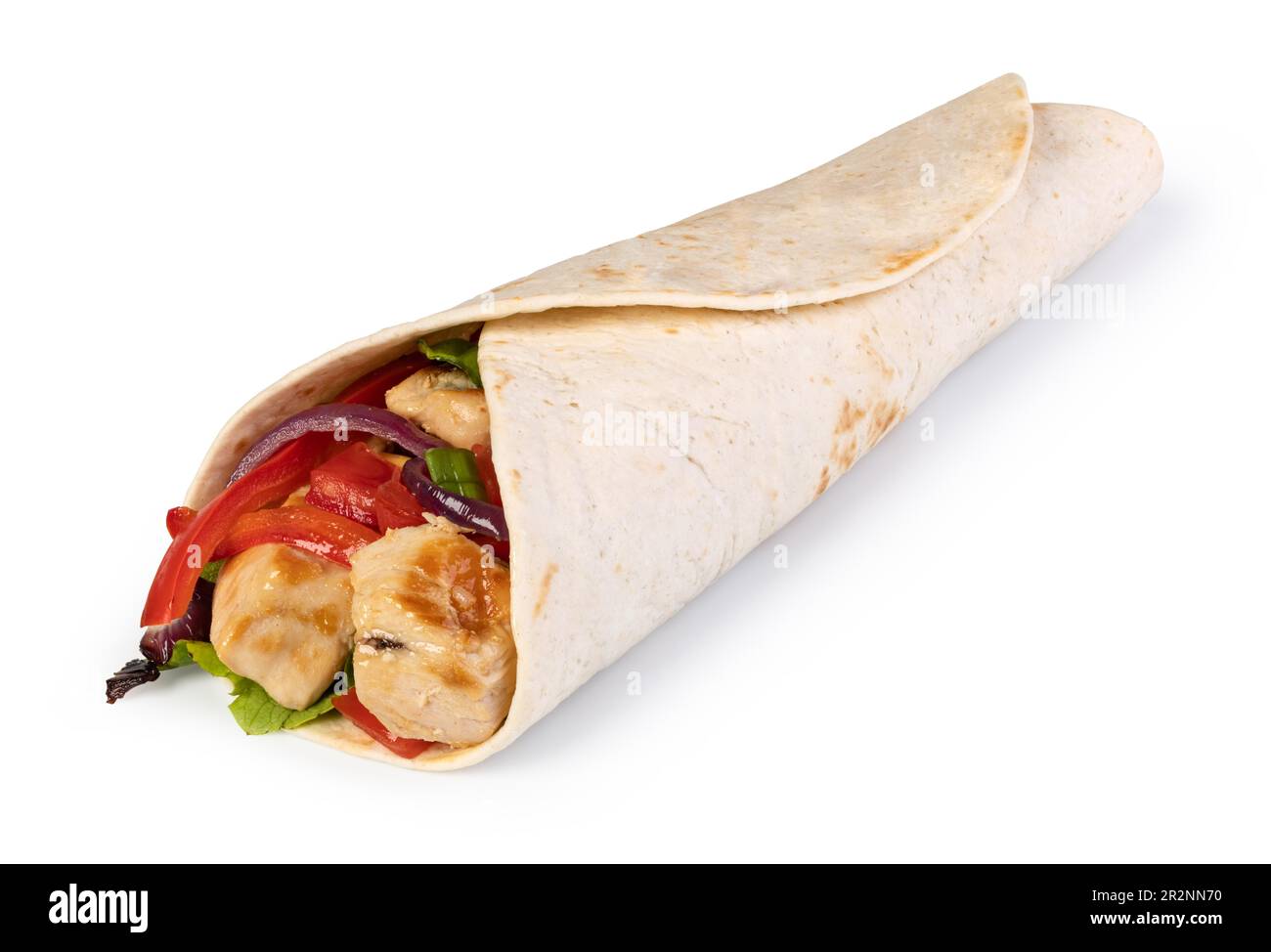 burrito with vegetables and tortilla, isolated on white Stock Photo