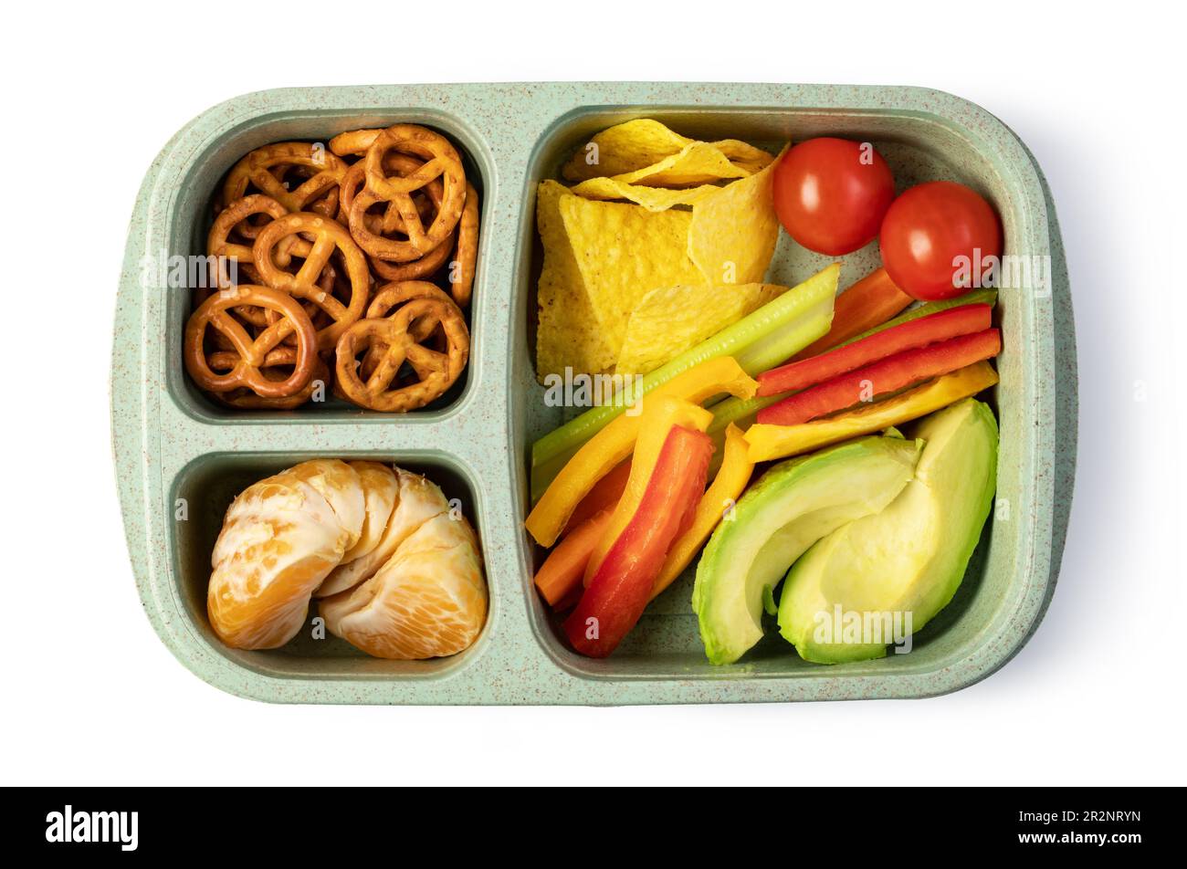 Lunch box with delicious food isolated on a white background Stock