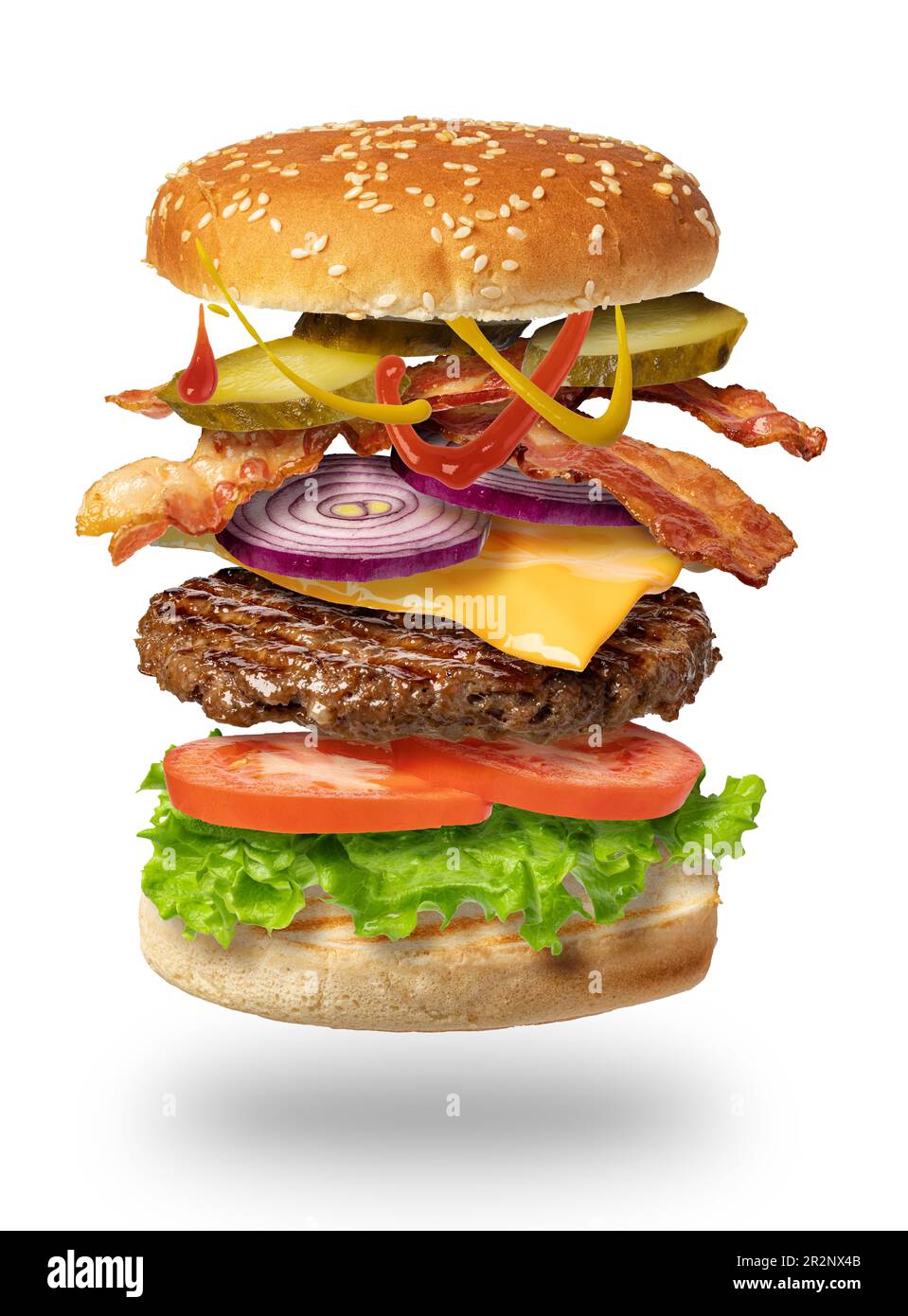 Flying Burger Isolated On A White Background Stock Photo Alamy