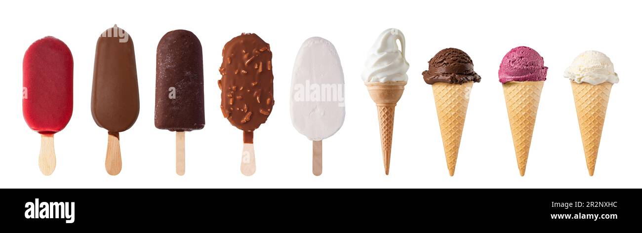 set of ice cream waffle cone isolated on white background Stock Photo ...