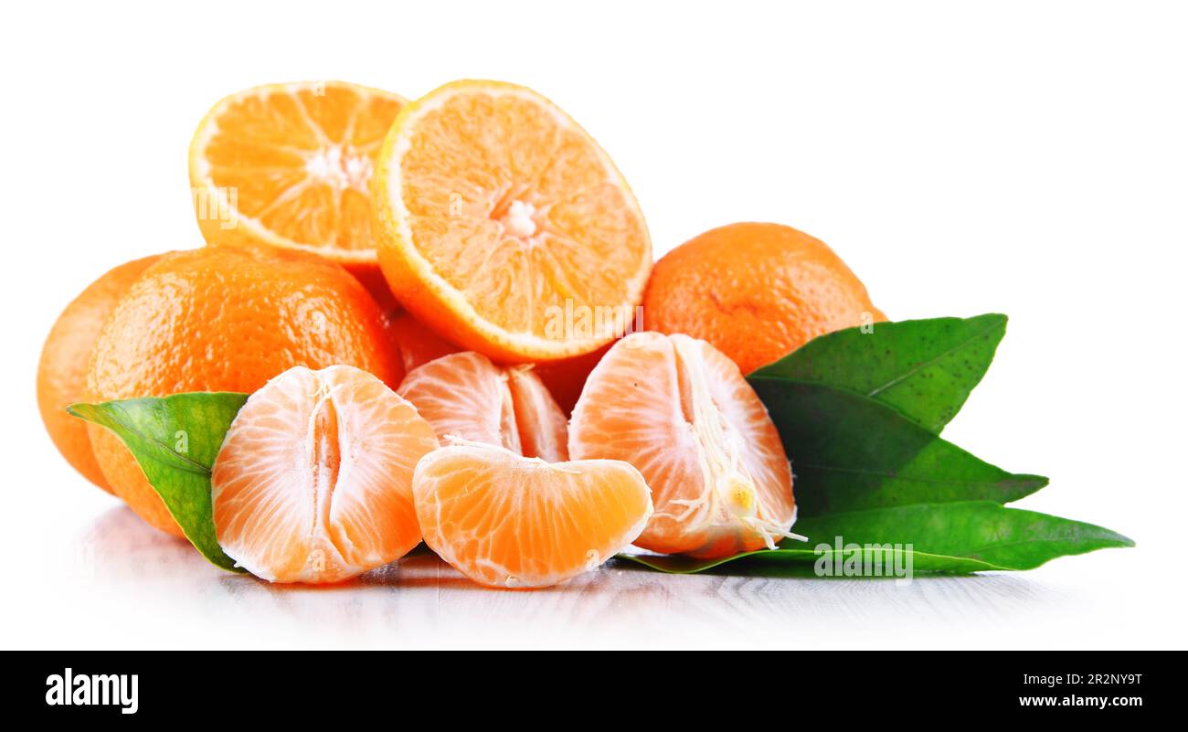 Composition with tangerines isolated on white background Stock Photo