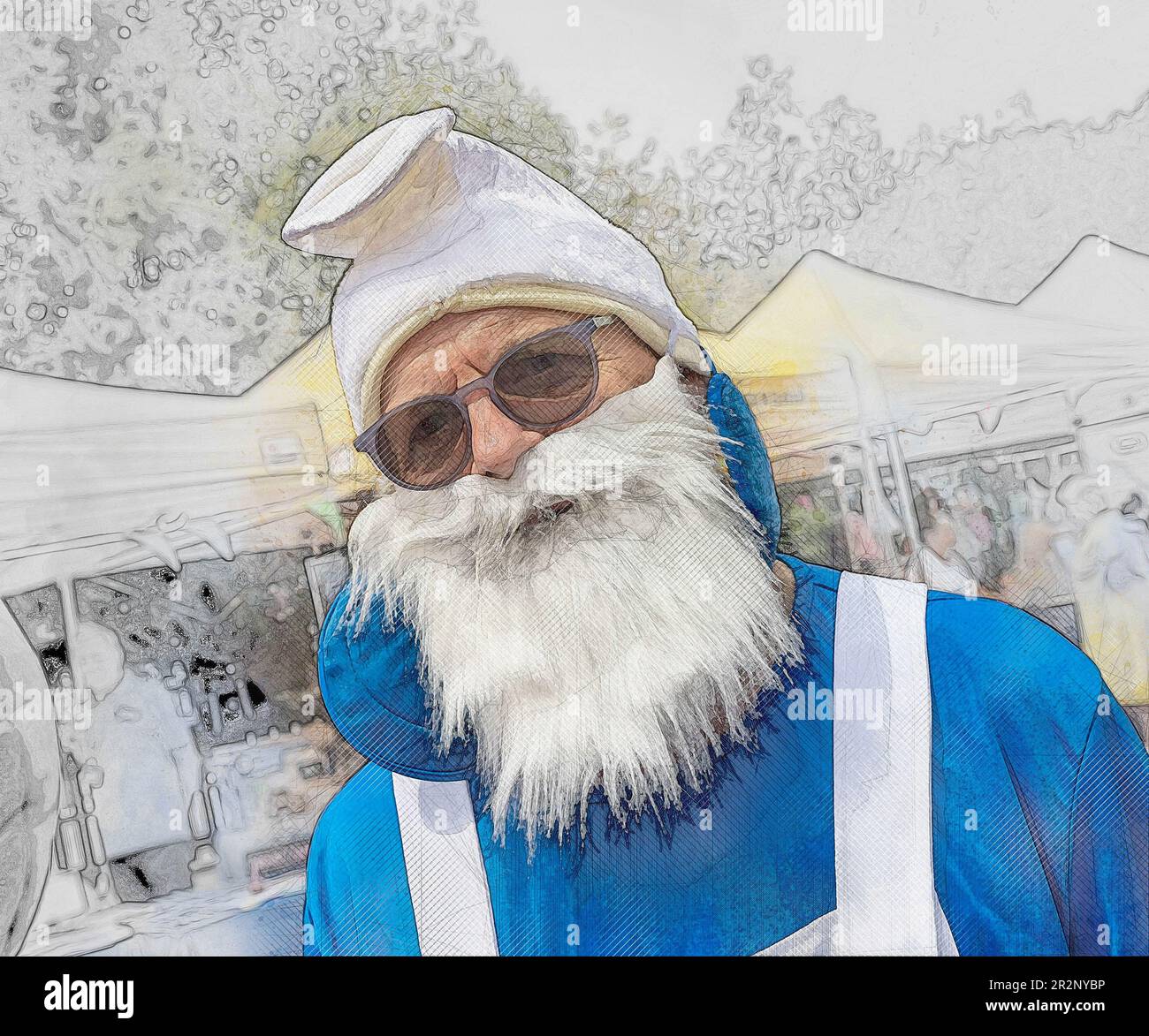 Photoshopped portrait of a man in a Smurf costume Stock Photo