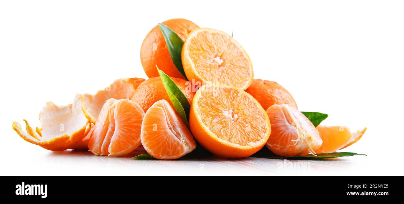 Composition with tangerines isolated on white background Stock Photo