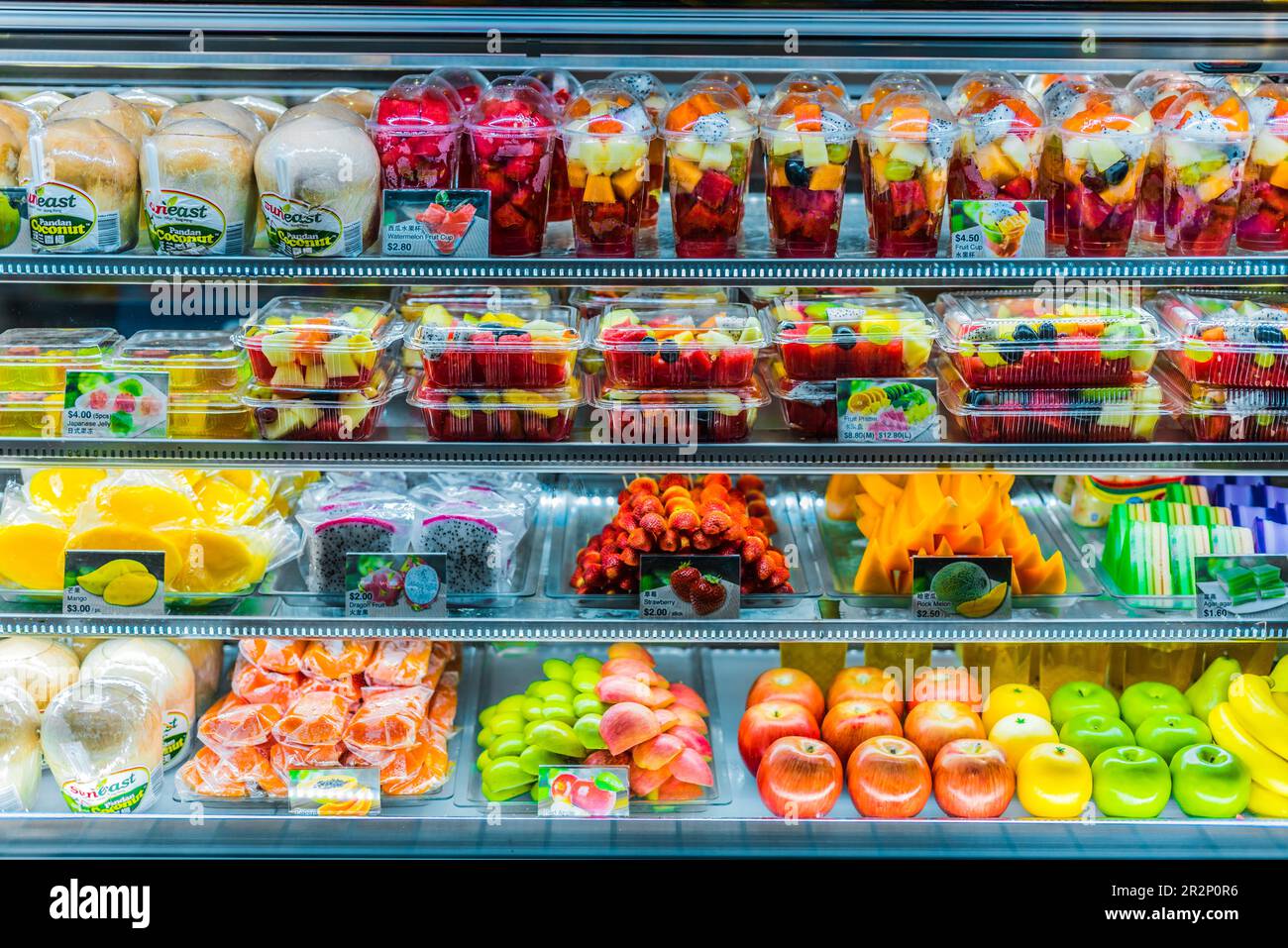SINGAPORE MAR 3, 2020 Packages with fresh fruits displayed in a