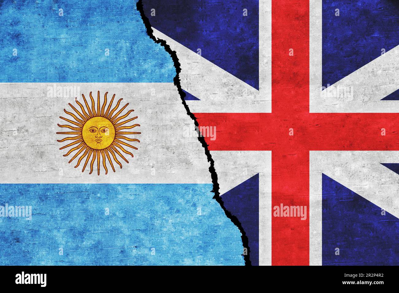 Britain and Argentina flags together. Argentina Britain relations. Concept of conflict between Britain and Argentina Stock Photo