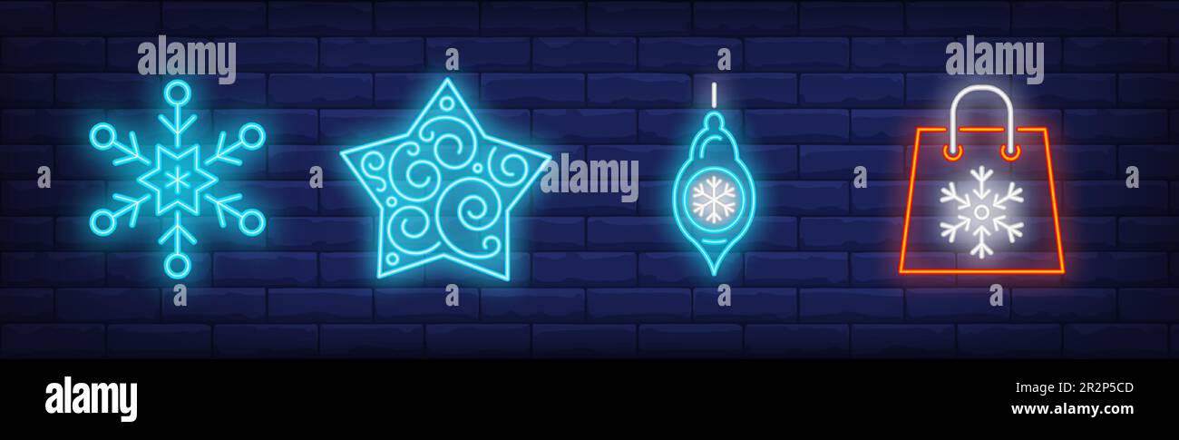 December holidays neon sign set Stock Vector