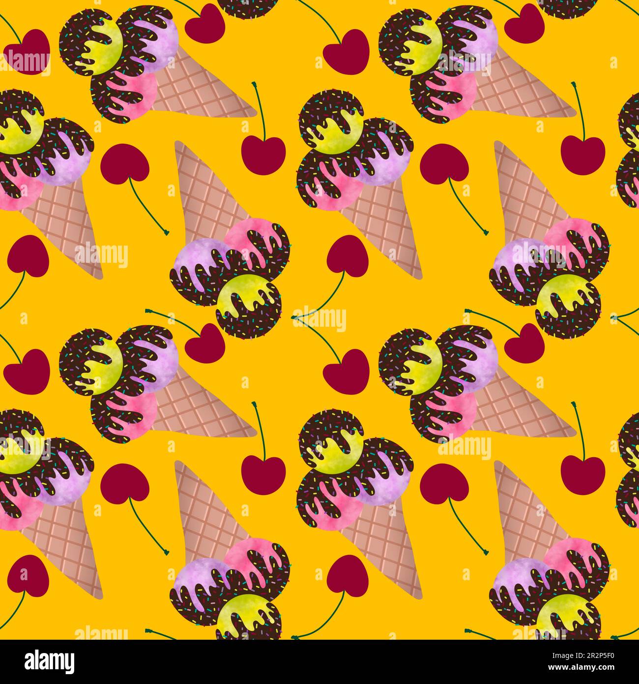 Summer cartoon seamless ice cream pattern for wallpaper and wrapping ...