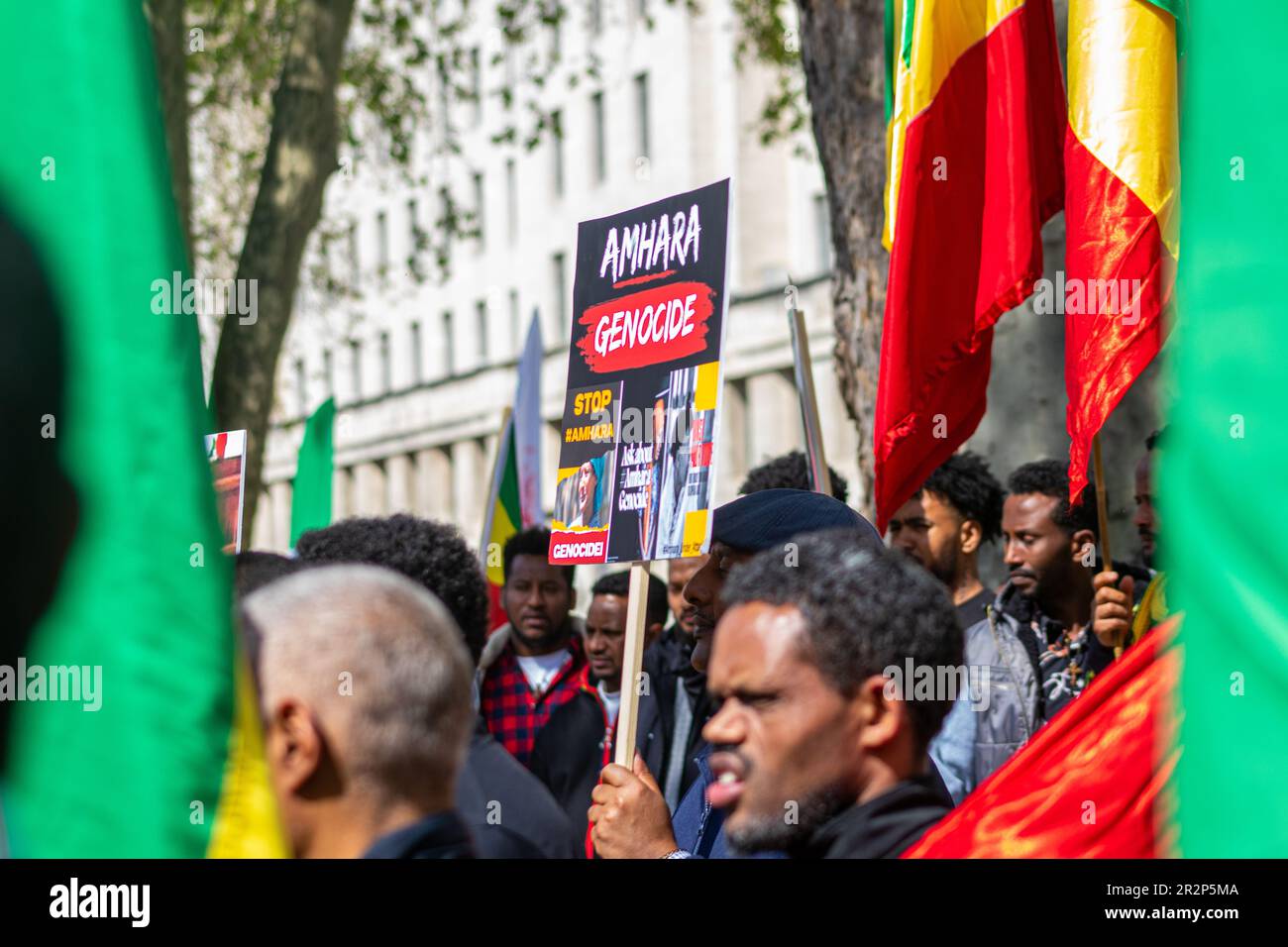 London, United Kingdom - May 20th 2023: Protest by Amhara Ethiopians against their government. Stock Photo