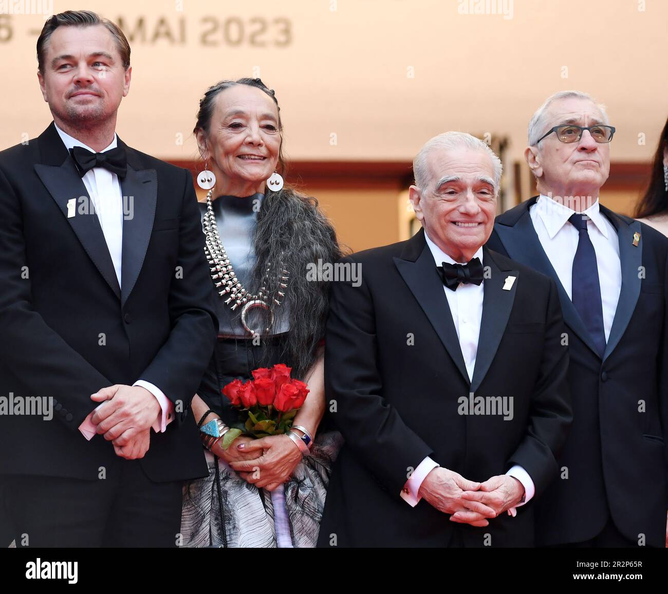 Cannes, France. 20th May, 2023. American actors Leonardo DiCaprio, Robert DeNiro, Canadian actress Tantoo Cardinal and director Martin Scorsese attend the premiere of Killers Of The Flower Moon at the 76th Cannes Film Festival at Palais des Festivals in Cannes, France on Saturday, May 20, 2023. Photo by Rune Hellestad/ Credit: UPI/Alamy Live News Stock Photo