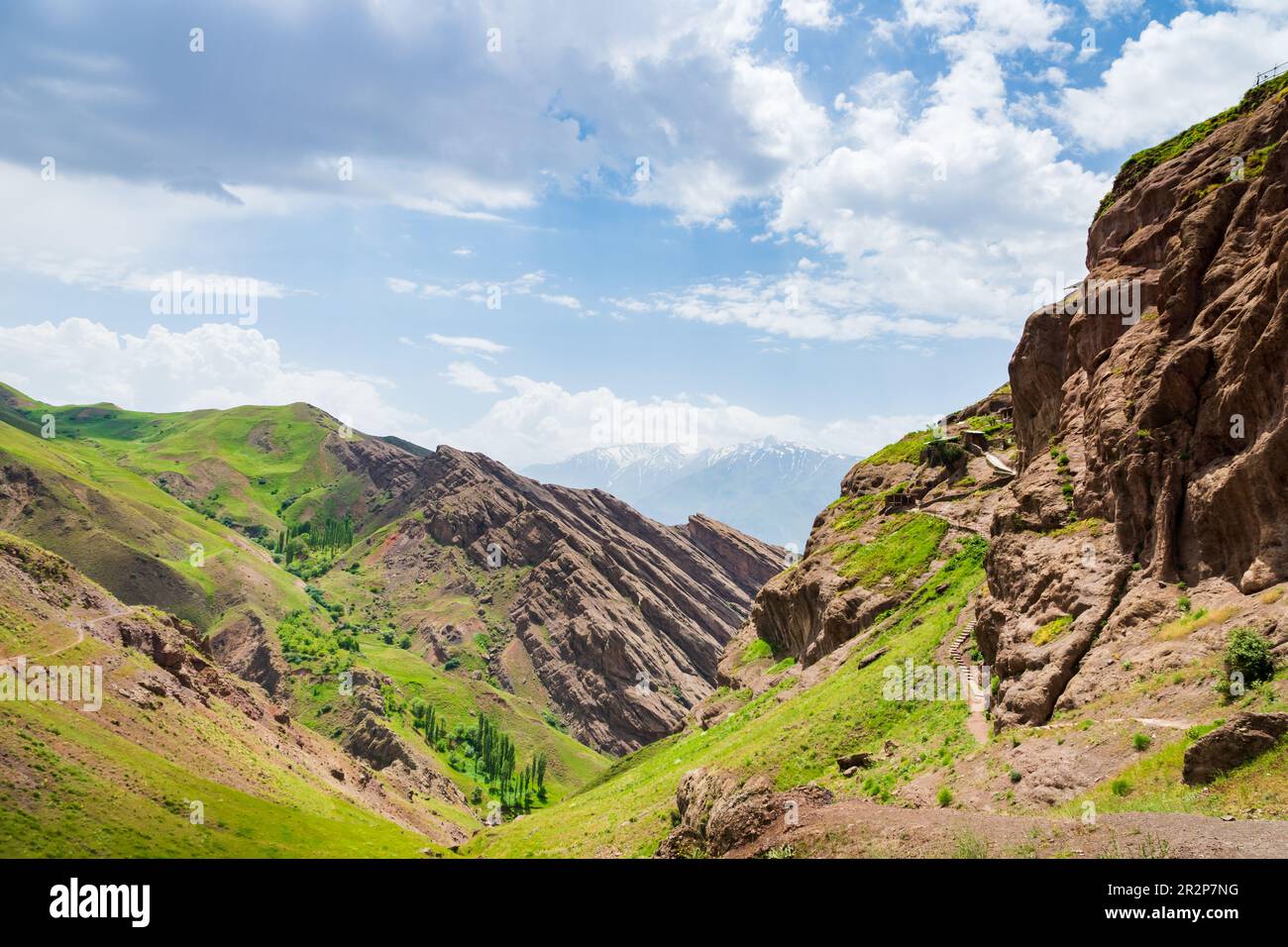 Alamut Castle view in the Alamut mountain in Iran. Alamut was a mountain fortress located in Alamut region in the South Caspian province of Daylam near the Rudbar region in Iran Stock Photo